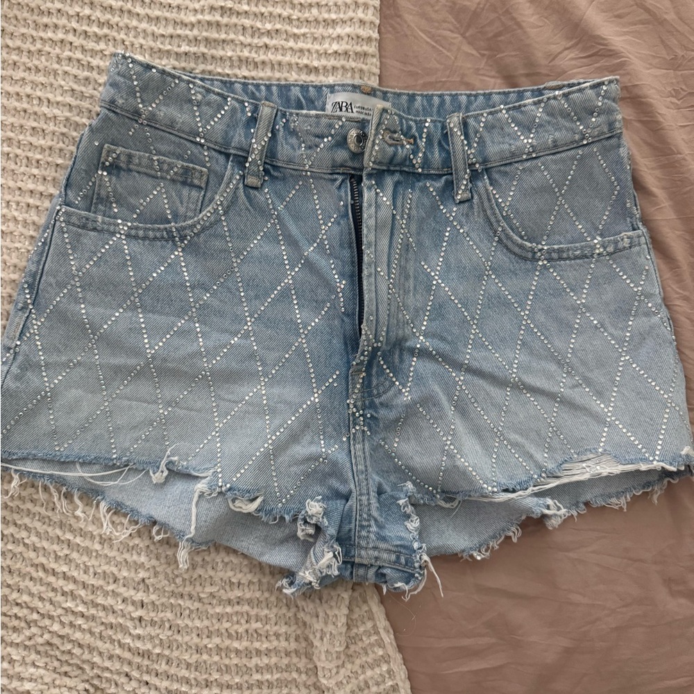 Zara Light Blue Distressed Jean Shorts